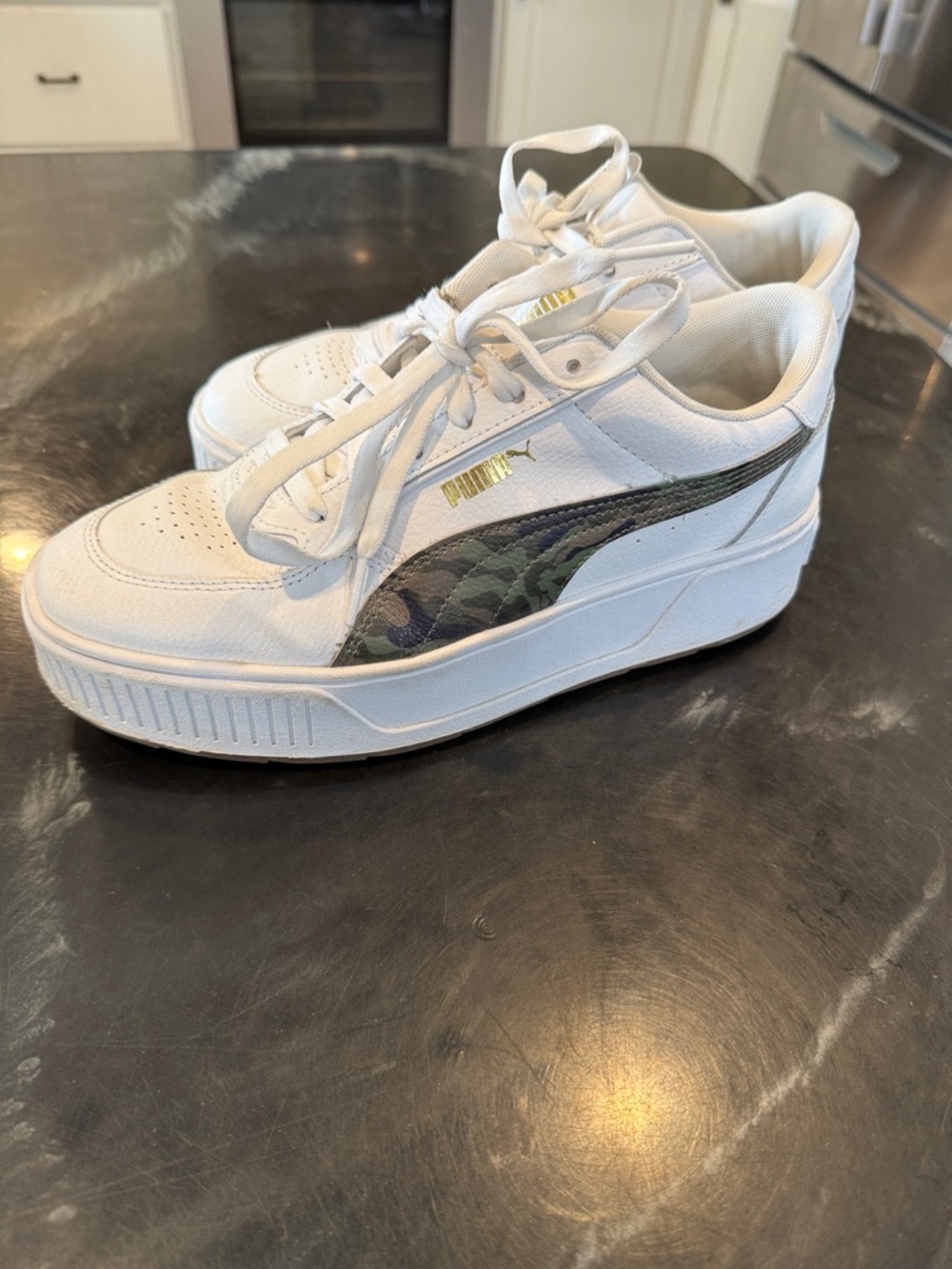 Puma White Platform Sneakers with Camouflage Stripe